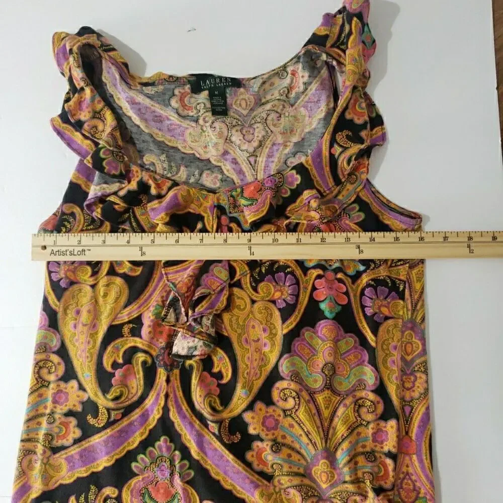 Ralph Lauren Colorful Paisley Sleeveless Top Drape Neck Cotton M - Picture 10 of 10